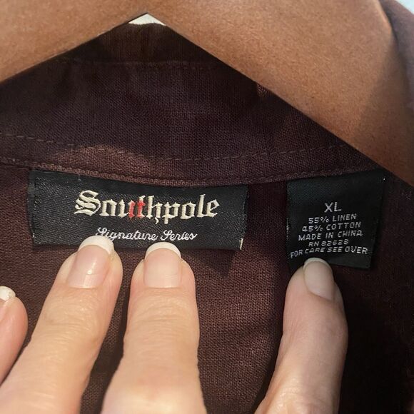 Southpole Linen Blend Shirt Men's XL Brown Long Sleeve Button Up Vtg Y2K EUC - Picture 2 of 12